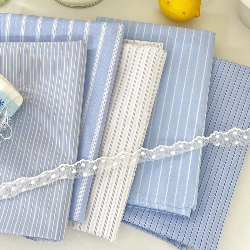 Textile And Sewing Materials - Tissu en coton pur rayé bleu