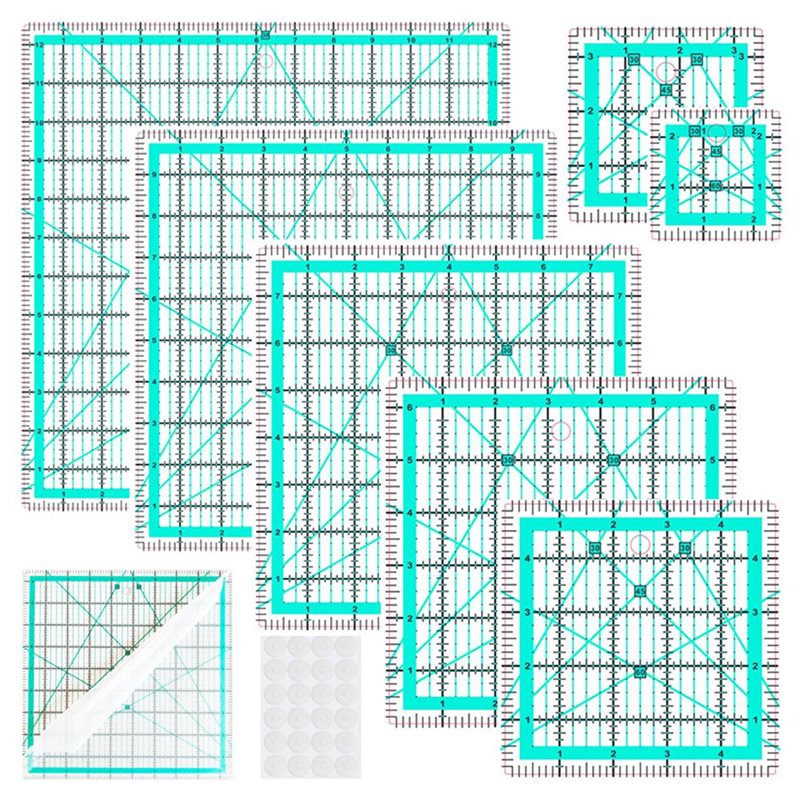 Quilting Ruler Square - Règle de col 7 pièces A25F-Blue,