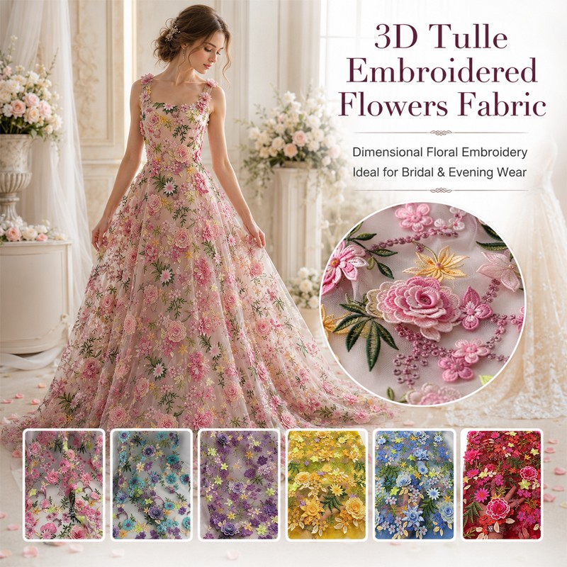 Tissu en tulle brodé floral 3D - Sewing Textiles avis et prix